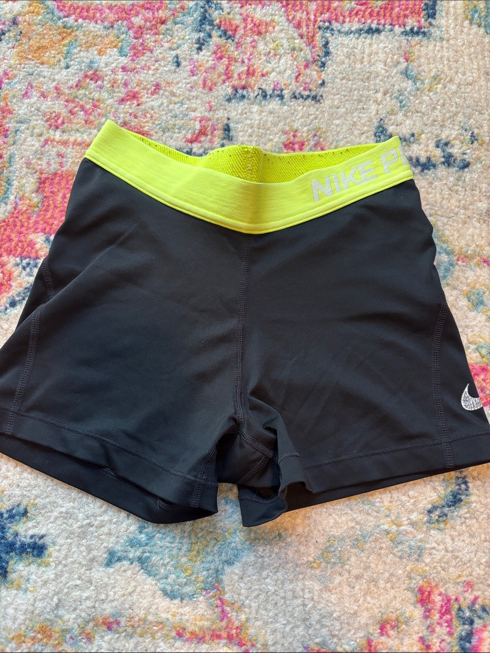 Women’s Nike Black Dri-fit Shorts with Neon Yellow Waistband